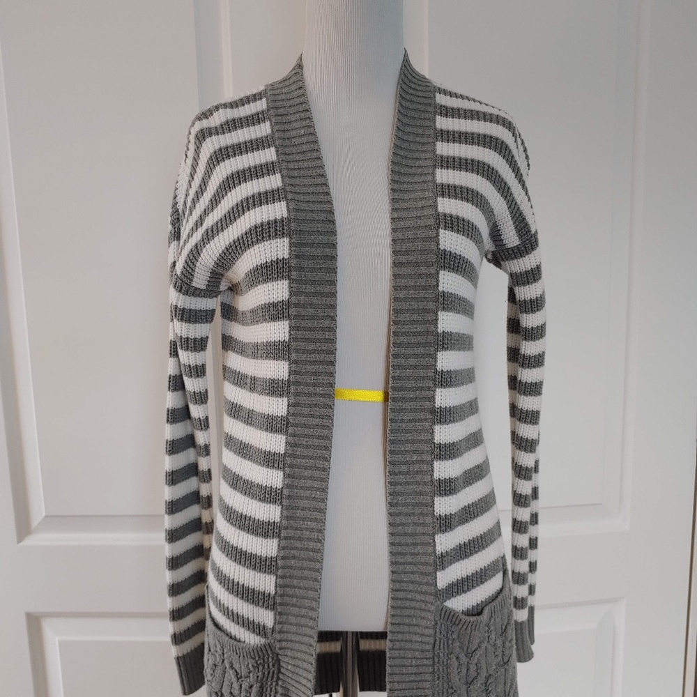 Grey and White Striped Cardigan